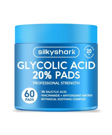 SilkyShark Glycolic Acid 20% Resurfacing Pads (60 Count) 20% Ultra Pure Glycolic Acid + 2% Salicylic Acid Exfoliating Peel Pads for Face & Body Effective Chemical with Vitamin B&C&E