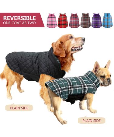 Kuoser Reversible Waterproof Dog Winter Coat - British Style Plaid, Warm & Cozy Jacket for Small Medium Large Dogs (Medium, Green) - Buy Online on GoSupps.com