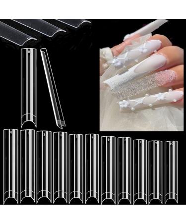 Upgrade 3XL  EJIUJIUO 504 Pcs 2.2 Clear XXXL Extra Long Half Cover Nail Tips for Acrylic Nails 3XL Non C Curve Flattened Straight Square Nail Tips(12 Sizes) 3xl straight 504 pcs with bag