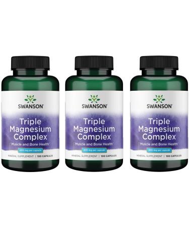 Swanson Triple Magnesium Complex - Mineral Supplement - Natural Support - Featuring Citrate Oxide & Aspartate - (100 Capsules 400mg Each,) (3 Pack)