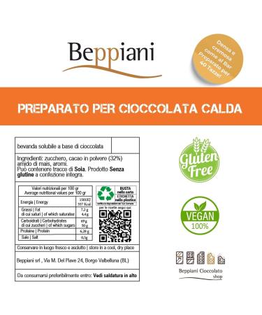 Beppiani 1 kg of hot chocolate prepared for hot chocolate corresponds to 40 cans of hot chocolate bags dense and creamy like bar intense aroma natural ingredients and glutenfree - Buy Online on GoSupps.com