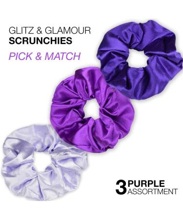 Luxurious Shimmering Hair Satin Scrunchies for Women Updo Ponytail Holder Ties Bands Elastic Bobbles Traceless Scrunchy Purple Assortment - Buy Online on GoSupps.com