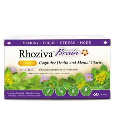 Rhoziva Brain Supplement. For Memory Focus Cognitive Health Concentration Support & Natural Stress Relief. With Bacopa Monnieri Rhodiola Rosea Vitamin B Complex Vitamin A Biotin. Nootropic brain supplement Gluten Free 60 Capsules (Pack of 1) 60 count (Pac
