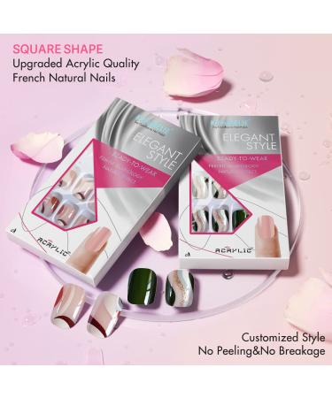 KXAMELIE Green Swirl Press on Nails - Short Glitter Sequins Coffin Fake Nails | Nail Glue Included - Perfect for Daily Wear and Salon Style - Buy Online on GoSupps.com