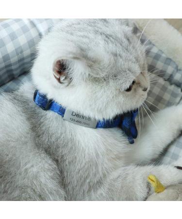 Personalized Breakaway Cat Collar with Bow Tie & Bell - Blue | Stainless Steel ID Tag Engraved | Name & Phone Number | 1 Pack - Buy Online on GoSupps.com