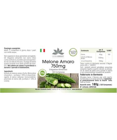 Bitter Melon 750mg - High Dose Vegan Tablets | 120 Count with Chromium | HERBADIREKT by Warnke Vitalstoffe - Premium German Pharmacy Quality - Buy Online on GoSupps.com
