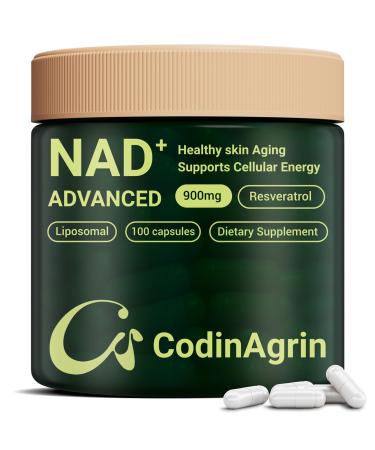 NAD+ Supplement with Resveratrol 900mg Nicotinamide Adenine Dinucleotide Complex for Cellular Energy Repair Anti-Aging & Mental Clarity Support Non-GMO Vegetarian Friendly 100 Capsules 100 Count (Pack of 1)