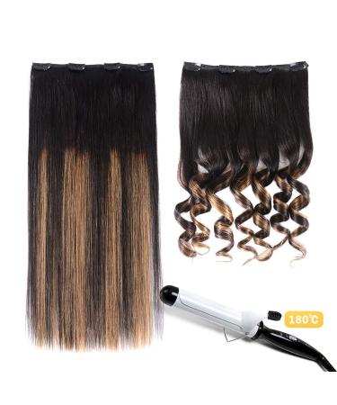 14 Remy Clip in Hair Extensions Natural Black to Chestnut Brown Highlight Ombre - Silky Straight Human Hair (5PCS, 70g) - 14 Inch Length - Buy Online on GoSupps.com