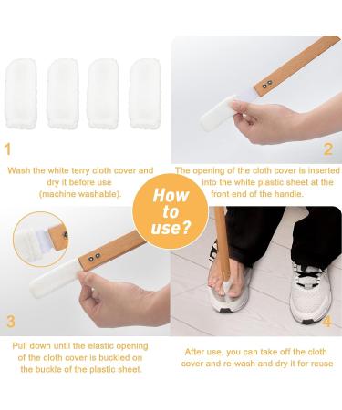 Long Wooden Handle Foot Towel Brush with 4 Reusable Covers - Exfoliating Foot Scrubber for Men and Women - 18 inches - Buy Online on GoSupps.com