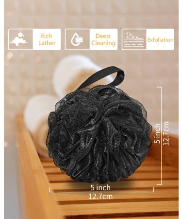 Aquior 4-Pack Black Shower Sponge Puffs - Large Mesh Loofahs for Ultimate Foaming Body Scrub - Buy Online on GoSupps.com