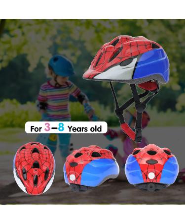 Kids Helmet Set for Boys and Girls Age 3-8 with Knee Pads and Wrist Guards - Spider Design | S 50-54cm - Buy Online on GoSupps.com