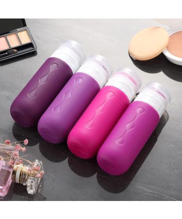 Gemice Portable Travel Bottle 4 Pack Silicone Travel Containers Set LeakProof Refillable Squeezable for Lotion Liquid Shampoos Soap and Toiletries (90ml) Purple - Buy Online on GoSupps.com