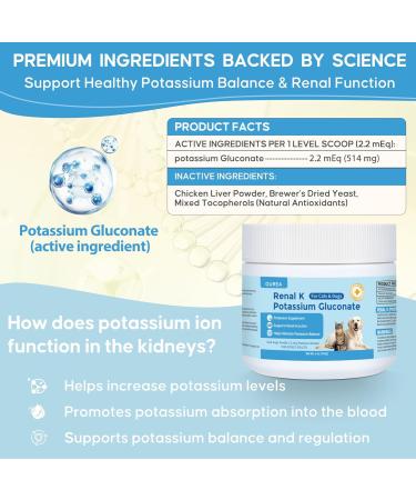 Renal K Potassium Gluconate for Dogs and Cats 2.2 mEq per Scoop Supports Kidney Function Restores Potassium Levels Boosts Energy Muscle Strength Vet-Recommended - Buy Online on GoSupps.com