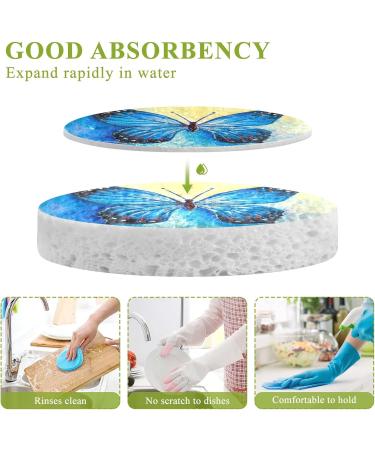 3-Pack Cleaning Kitchen Sponges Oval Oil Painting of Blue Butterfly Kitchen Cellulose Dishwashing Wood Pulp Cotton - Buy Online on GoSupps.com