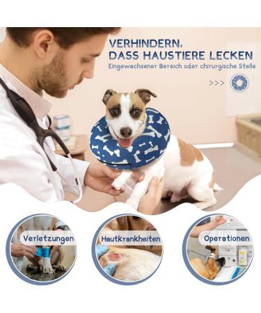 Supet Halskrause Inflatable Dog & Cat Collar | Adjustable Post-Op Protective Blue Bone Collar (L: 27.9-35.6cm) - International Shipping - Buy Online on GoSupps.com