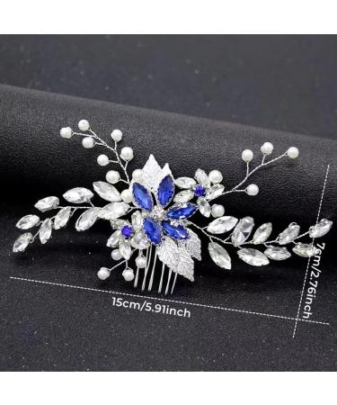 ISLHJDD Women Sapphire Crystal Blue Flower Headpiece Leaf Pearl Hair Vine Comb Wedding Hair Accessory Decorative for Bride Bridesmaid Girls - Buy Online on GoSupps.com