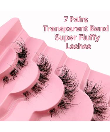 7 Pairs 3D Clear Band Cat Eye False Eyelashes | Fluffy Volume Curly Faux Mink Makeup - Reusable ZFD08 - Buy Online on GoSupps.com