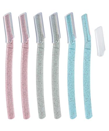 6 Pcs Dermaplaning Blades for Face Face Razors for Women Facial Hair Remover Dermaplane Razor for Eyebrows and Peach Fuzz Dead Skin Remover(Pink Blue Green) 6pcs