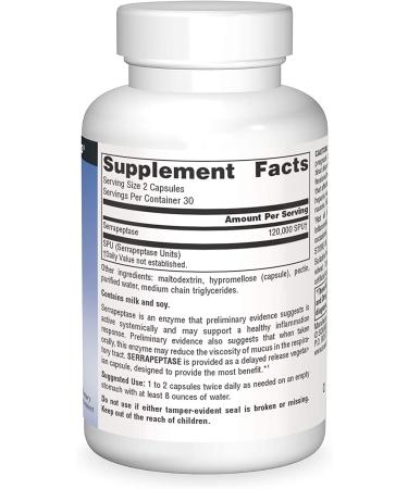 Source Naturals Serrapeptase 60 Capsules - Natural Enzyme for Inflammation & Pain Relief - Buy Online on GoSupps.com
