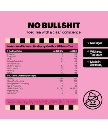 HOLY Iced Tea Raspberry x Vanilla | 50 portions with antioxidants & superfoods | Sugar-free iced tea with Relax formula | Vegan with 100% natural fruit flavours Raspberry x Vanilla 350 g (Pack of 1) - Buy Online on GoSupps.com