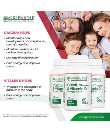 Greeniche Halal Calcium & Vitamin D Supplement | Immune & Bone Health | Gentle on Stomach | Muscle Health | Gluten Free | 60 Tablets - Buy Online on GoSupps.com