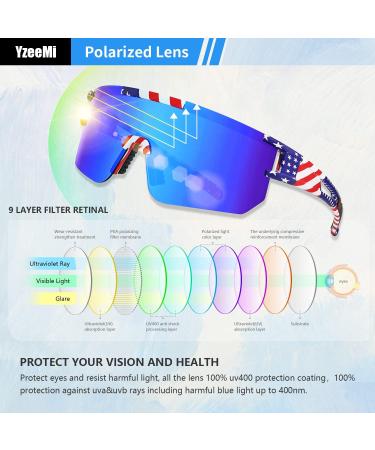 YzeeMi Polarized Sunglasses | UV400 Protection | Rainbow Blue Lens | Flag Frame - Buy Online on GoSupps.com