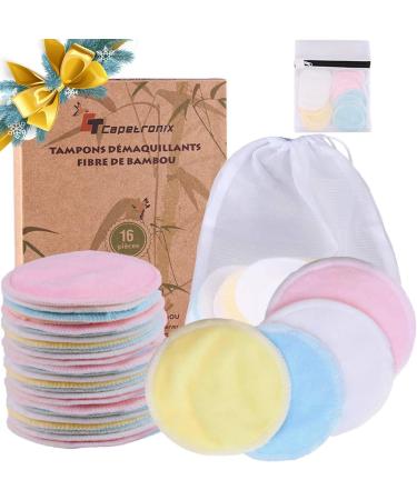 Reusable Makeup Remover Pads| Bamboo Fiber Organic Cotton Pads Face| Cotton Rounds Eyes Make Up Remover Pads Zero Waste Washable| for All Skin Types | 1 Laundry Bag+1 Storage Bag| 16 Pcs 16 Count (Pack of 1)
