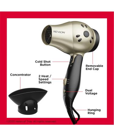 Revlon RVDR5005F Tourmaline Ionic Hair Dryer Travel Friendly 1875 Watts Dual Voltage Folding Handle Concentrator Multiple Heat/Speed Settings Easy Storage Fast Dry Gold - Buy Online on GoSupps.com