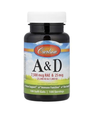 Carlson Labs Vitamin A and D 25000/1000 IU 100 Softgels 100 Count (Pack of 1)