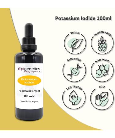 Potassium Iodide 100ml | 75mcg Iodine Per Drop (High Strength) | Premium UV Blocking Miron Violet Glass | Vegan Liquid Supplement UK Made | 6 Month Supply Unflavoured 100 ml (Pack of 1) - Buy Online on GoSupps.com