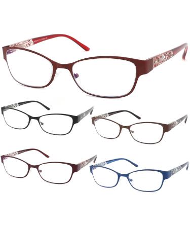 Blue Light Blocking Reading Glasses 5 Pack Fashion Metal Full Frame Ladies Computer Readers with Spring Hinge Eyeglasses for Women Anti UV/Glare/Eyestrain(+3.5 Magnification) 5 Pack Mix Colors 3.5X