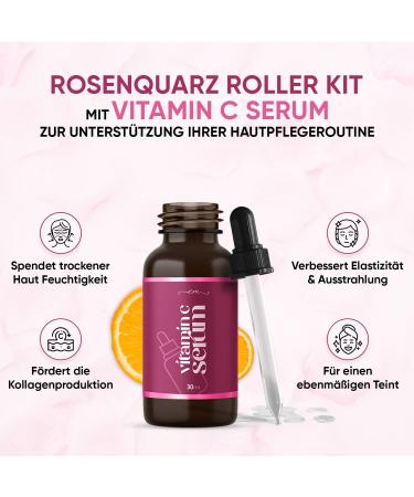 Rose Quartz Roller & Gua Sha Set with Vitamin C Serum | Facial Massage Gift Set for Men & Women | Reduces Dark Circles & Folds - Buy Online on GoSupps.com
