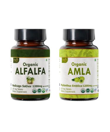 ORGANIC SPREE Alfalfa & Amla Supplement 120 Tablets Each USDA Organic Medicago Sativa & Indian Gooseberry Supports Immune, Energy, Nutritional & Antioxidant Health*