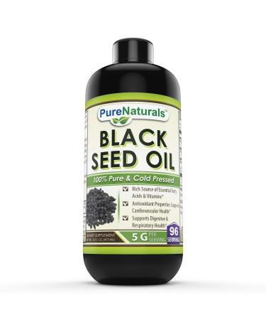 Pure Naturals Black Seed Oil Natural Dietary Supplement - Cold Pressed Black Cumin Seed Oil from 100% Genuine Nigella Sativa - 16 oz Bottle