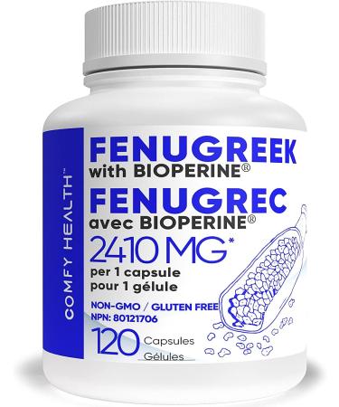 COMFY HEALTH Fenugreek 2410 mg 120 Capsules 120 Servings Capsule With BioPerine For Superior Absorption Pills For Men & Women Non-GMO Supplement Gluten Free Fenugreek Seeds Extract Supplements Fenugrec