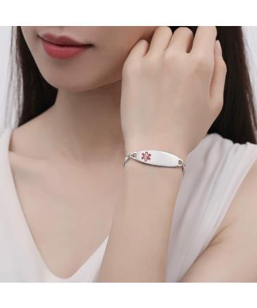 LinnaLove Heart Medical Alert Bracelet for Women - Fashionable ID Jewelry Adjustable 7-8.5 Inches Interchangeable Tennis Style Silver - Buy Online on GoSupps.com