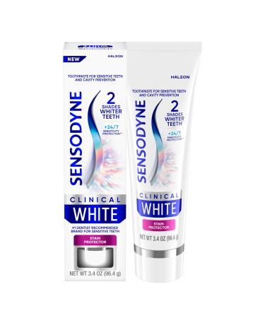 Sensodyne Clinical White Toothpaste Clinically Proven Whitening for Sensitive Teeth Stain Protector 3.4 oz