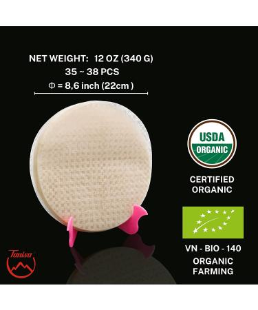 Tanisa Organic Spring Roll Rice Paper Wrapper (22cm Round 12 oz) - Non GMO & Gluten Free - Made In Vietnam - Banh Trang Goi Cuon - Buy Online on GoSupps.com