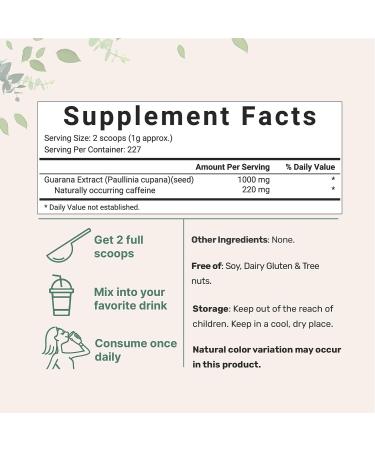 Organic Guarana Powder 8oz | 1000mg Per Serv, Natural Caffeine Energizer & Brazilian Herbal Extract - Raw Superfood, Coffee Substitute - Vegan & Non-GMO - Buy Online on GoSupps.com