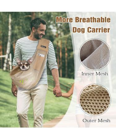 Pawaboo Dog Carrier Bag - Portable Mesh Pet Shoulder Bag for Small Dogs & Cats (Up to 14lbs) - Ideal for Outdoor Travel - Khaki - Buy Online on GoSupps.com