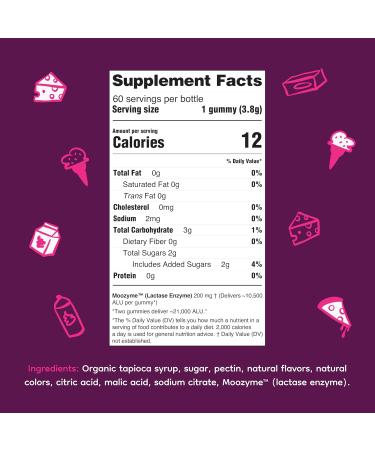 Lactase Enzyme Gummies 9000+ FCC 60 Count Digestive Enzyme Supplement for Dairy Foods Chewable Lactase Support Vegan Kosher Made in USA | Moozyme 60 Count (Pack of 1) - Buy Online on GoSupps.com