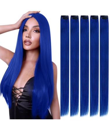 Runature invisible clip in extensions real hair blue extensions real hair blue real hair extensions clip 50cm blue straight 25g 5pcs 50cm-25g #blue