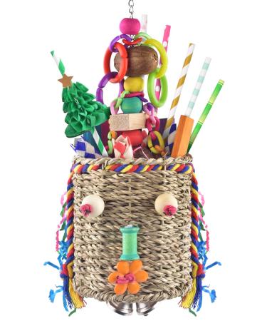 KATUMO Bird Foraging Toys, Seagrass Basket Bird Toy with Array of Chewable Parrot Toys for Small Medium Parrot Birds