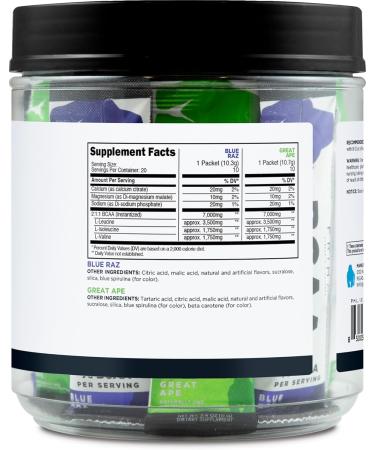 Primal BCAA Variety Pack Blue Raspberry + Great Ape Green Apple Flavored (20 Stickpacks) - 7G BCAA per Serving Branched Chain Amino Acids - Buy Online on GoSupps.com