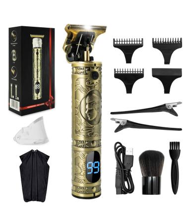 Professional Hair Clipper for Men T Blade Liner Outliner Edgers Electric Hair Beard Zero Gapped Trimmer Cordless Haircut & Grooming Kit LCD Display Rechargeable Barber Gold PRO Handsome Man A Pro