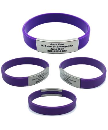 Personalized Silicone Bracelet - Mens Bracelet - Medical Alert Bracelets For Women - Rubber Bracelets - Custom Wristbands - Couples Bracelets - Motivational Bracelets Medium Purple