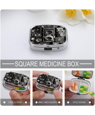 Vintage Camera Print Pill Box | 2 Compartment Portable Medicine Organizer | Decorative Metal Pill Case for Pocket & Purse - Buy Online on GoSupps.com