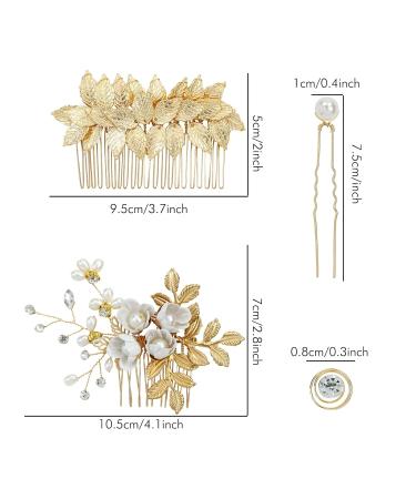 Gold Flower Leaf Hair Combs, Pearl Pins, Rhinestone Barrettes - 36 Pack Set for Wedding & Prom Hairstyles - Buy Online on GoSupps.com