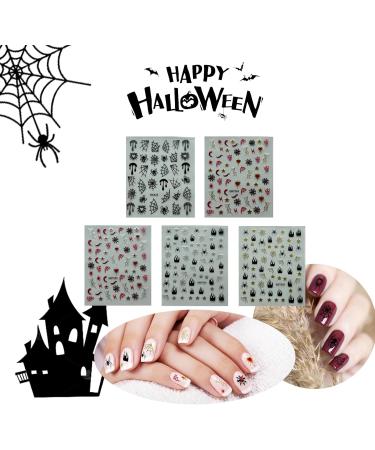 5 Sheets Halloween Nail Stickers Decals-Embossed Spider Web Blood Drop Nail Stickers White Glitter Self Adhesive Nail Decals-Halloween Fear Nail Supplies Nail Art Decoration 5pcs-halloween-nail-stickers - Buy Online on GoSupps.com