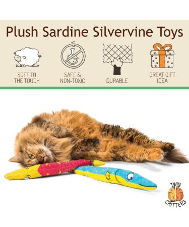 2-Pack Organic Silvervine Catnip Substitute Toys for Cats & Kittens | 100% Wild Harvested Silvervine | Refillable Plush Cat Toys Sardines by TWINCRITTERS - Buy Online on GoSupps.com